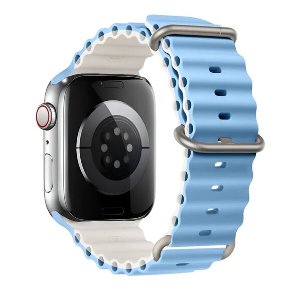 NEW[BAND] Waterproof Sport Silicone Ocean Strap for Apple Watch - BlueWhite - Picture 2 of 4